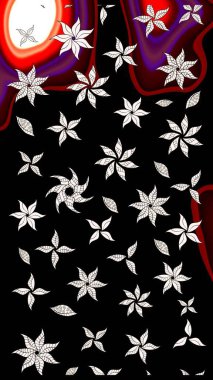 Raster illüstrasyonu. Çiçekli karalama şeklinde Raster çiçek deseni. Nazikçe, yaz çiçekleri siyah renklerde.