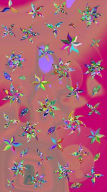 Raster illüstrasyonundaki çiçek desenli çizim. Renkli Bahar Teması eskiz kalıbı. Pembe renkli çiçekler. Düz Çiçek Elementleri Tasarımı.