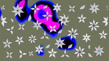 Yeşil renkli bitkilerden oluşan parlak çiçekli çizim deseni.