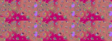 Raster illüstrasyonu. Tekstil veya kitap kapakları, imalat, duvar kağıtları, baskı, hediye paketi ve yapıştırma kitabı için çiçek eskizi geçmişi. Küçük ölçekli çiçeklerdeki basit sevimli desen.