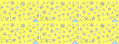 Sarı renkli etnik çiçekli zarif eskiz deseni. Asya Tekstil 'inde Raster Çiçek İllüstrasyonu.