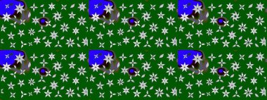 Düz Çiçek Elementleri Tasarımı. Raster illüstrasyonundaki çiçek desenli çizim. Renkli Bahar Teması eskiz kalıbı. Yeşil renkte çiçekler.