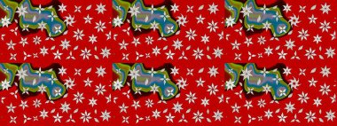 Düz Çiçek Elementleri Tasarımı. Renkli Bahar Teması eskiz kalıbı. Kırmızı renkte çiçekler. Sevimli çiçek raster deseni.