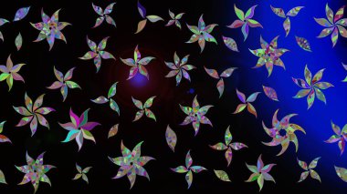 Siyah renkli çiçekler. Renkli Bahar Teması eskiz kalıbı. Düz Çiçek Elementleri Tasarımı. Asya tekstil tarzında. Raster illüstrasyonu. Çiçek desenini çiz.