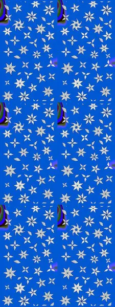 Raster Floral Illustration, Asyalı tekstil. Mavi renkli etnik çiçeklerle zarif eskiz deseni.