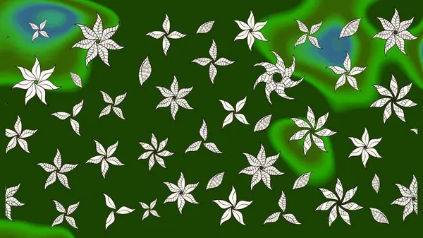 El çizimi çiçekli soyut çizim kalıbı. Yeşil renkli çiçekler. Raster illüstrasyonu.