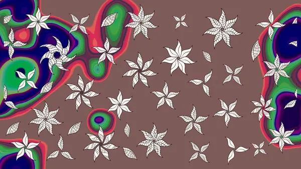 Halk tarzı. Moda baskıları için zarif bir şablon. Modern çiçek arkaplanı. Parlak renkli çiçekleri ve kahverengi yaprakları olan harika bir çiçek deseni..