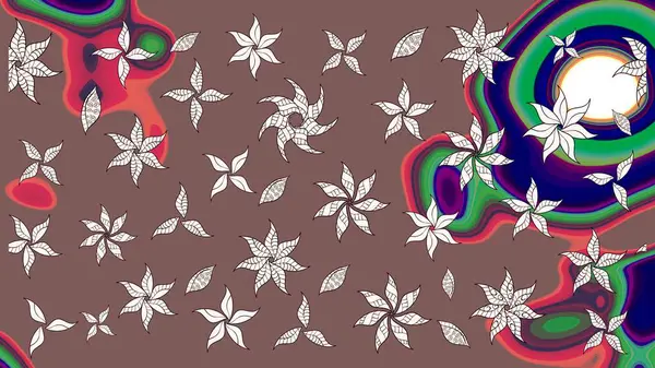 Raster Floral Illustration, Asyalı tekstil. Kahverengi renkli etnik çiçeklerle zarif bir eskiz deseni..