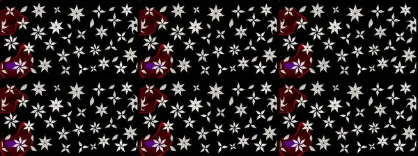 Raster illüstrasyonundaki çiçek desenli çizim. Siyah renkte çiçekler.