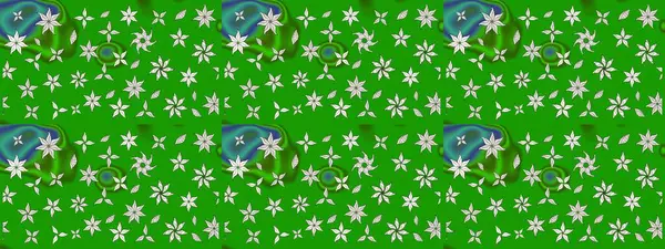 Sevimli çiçek raster deseni. Yeşil renkli çiçekler. Renkli Yaz Temalı eskiz kalıbı. Düz Çiçek Elementleri Tasarımı.