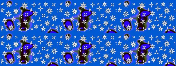 Çiçekli karalama şeklinde Raster çiçek deseni. Yumuşak, mavi renkte bahar çiçekleri. Raster illüstrasyonu.