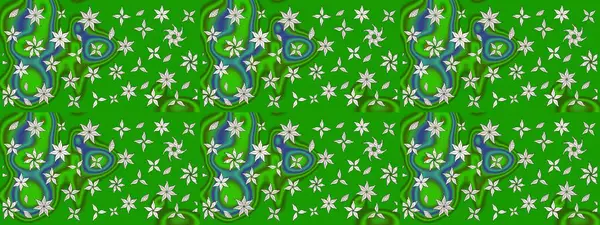 3D çiçekler, eskiz. Raster illüstrasyonu. Yeşil renklerde.