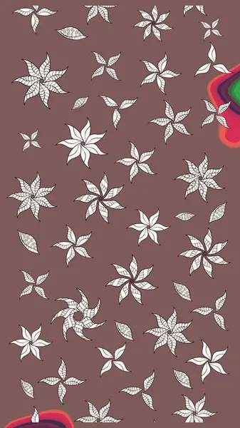 Çiçekli karalama şeklinde Raster çiçek deseni. Raster illüstrasyonu. Nazikçe, yaz çiçekleri kahverengi renklerde.