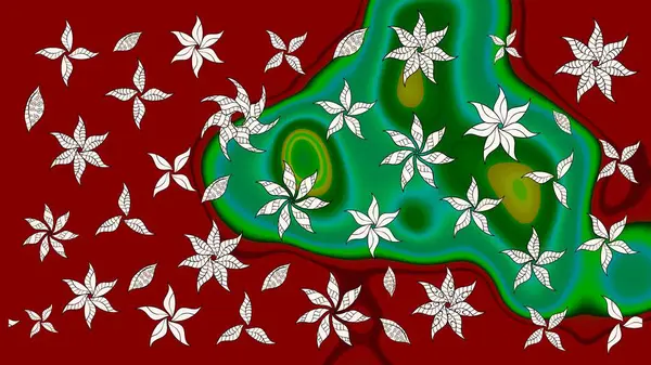 Çiçeksel fantezi tasarımı ve parlak bir arka plan çizimi. Düz Çiçek Elementleri Tasarımı. Renkli Bahar Teması çizim şablonu.