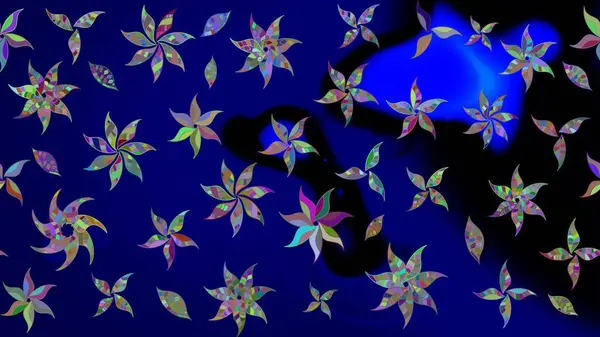 Mavi renkli çiçekler. Asya tekstil tarzında. Raster illüstrasyonu. Raster illüstrasyonu. Çiçek desenini çiz.