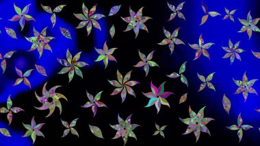 Renkli Bahar Teması eskiz kalıbı. Raster. Düz Çiçek Elementleri Tasarımı.