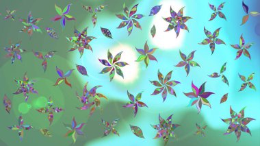 Hediye ambalaj kağıdı, tebrik kartları, posterler ve pankart tasarımı. Yeşil renkli çiçekler. Raster düz çiçek çizim deseni.