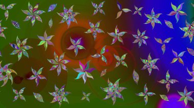 Raster illüstrasyonu. 3D çiçekler, eskiz. Yeşil renklerde.