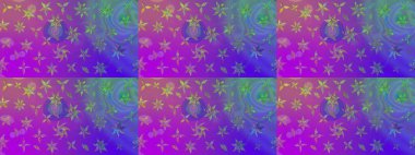 Çiçek süslemeli çizim deseni. Raster illüstrasyonu. Mor renkte çiçekler.