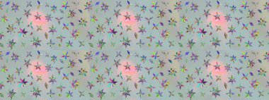 Çiçeksel fantezi tasarımı ve parlak bir arka plan çizimi. Düz Çiçek Elementleri Tasarımı. Renkli Bahar Teması çizim şablonu.