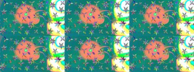 Düz Çiçek Elementleri Tasarımı. Mavi renkli çiçekler. Raster illüstrasyonundaki çiçek desenli çizim. Renkli Bahar Teması çizim şablonu.