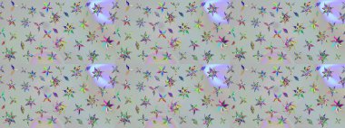 Düz Çiçek Elementleri Tasarımı. Sevimli çiçek raster deseni. Renkli Yaz Temalı eskiz kalıbı. Modaya uygun kumaş deseni.