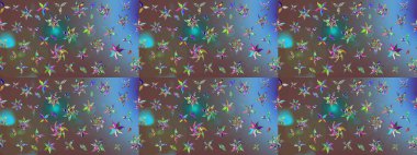 Çiçeksel elementlerle süslenmiş zarif raster dokusu. Kahverengi renkler ve parlak çiçekler üzerine soyut çizim deseni. Küçük çiçekte şirin bir çiçek deseni var..