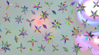 Raster illüstrasyonu. Düz Çiçek Elementleri Tasarımı. Gri renkli çiçekler. Renkli Bahar Teması eskiz kalıbı. Çiçekli çiçek deseni, suluboya..