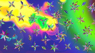 Yeşil renkli çiçekler. Sketch Colour Spring Theme eskiz kalıbı. Sevimli çiçek raster deseni. Düz Çiçek Elementleri Tasarımı.