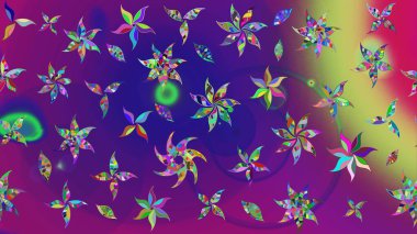 Raster deseni. Bahar çiçekleri dallı desen, mor renkler çiçekli siluet.