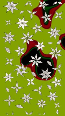 Yeşil yeşile. Retro tekstil tasarım koleksiyonu. Çiçekli ipek eşarp. El çizimi çiçek unsurları olan soyut çizim raster deseni. 1950 'ler-1960' lar motifleri.