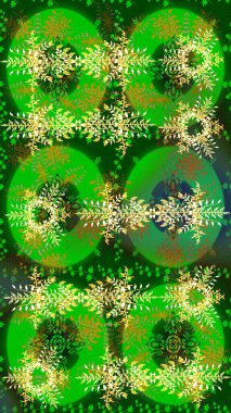 Arkaplanda soyut kar taneleri olan düz tasarım. Kar taneleri deseni. Raster illüstrasyonu. Kar taneleri arka planda. Kar tanesi süslemeli desen.