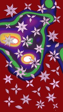 Renkli raster çizimi çizimi. Küçük çiçekteki sevimli çiçek deseni. Birçok kırmızı soyut çiçekli tropikal çizim deseni.