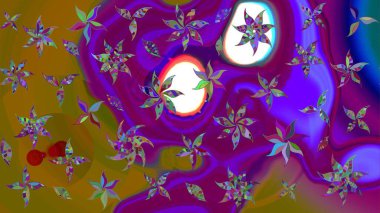 Mor renkli çiçekler. Renkli Yaz Temalı eskiz kalıbı. Raster Illustrasyon 'daki Çiçek Deseni' nin son moda çizimi. Düz Çiçek Elementleri Tasarımı.