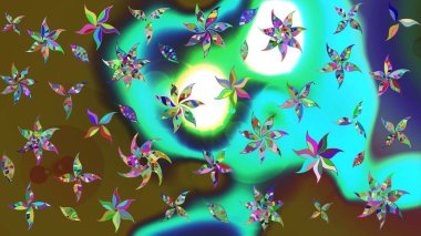 Yeşil yapraklı yabani çiçekler. Suluboya, elle çizilmiş. Raster illüstrasyonu. Taslak arkaplan deseni.