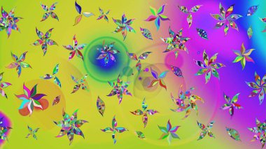 Süslü kumaş deseni. Renkli Bahar Teması eskiz kalıbı. Raster illüstrasyonundaki çiçek desenli çizim. Düz Çiçek Elementleri Tasarımı.