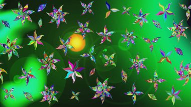 Raster suluboya çiçek deseni, narin çiçekler, yeşil çiçekler, tebrik kartı şablonu. Güzel kumaş deseni.