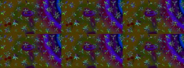 Renkli grunge, soyut arkaplanı colokahverengi çiçeklerle süslüyor. Parmak izi, kumaş, duvar kâğıdı, tekstil için raster dokusu. Nakış desenli çiçek deseni..