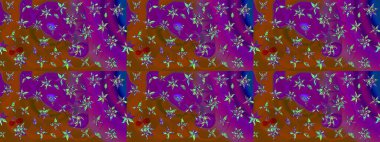 Mor renkler üzerine çiçek desenli çizimler, el yapımı papatyalar, papatyalar. Tekrarlayan çiçek arkaplanı, zarif mor çiçek duvar kağıdı.