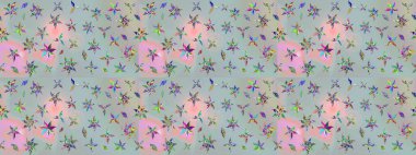 Raster illüstrasyonu. Suluboya stilinde gri renkte. Küçük çiçekli bahar deseni çiz.