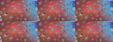 Raster çiçek desenli çiçek deseni, yapraklar, dekoratif elementler, sıçrama, lekeler, el çizimi kontur çizgileri ve Doodle çizim stili, grafik raster çizim çizimi.