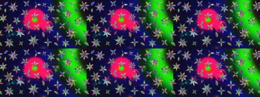 El çizimi. Raster illüstrasyonu. Çiçekli, yapraklı, çiçek desenli çizim..