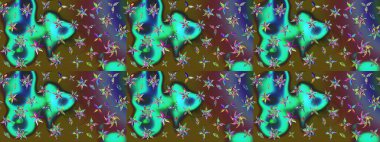 Raster illüstrasyonu. Yeşil renkli çiçekler. Asya tekstil tarzında. Çiçek desenli çizim. Raster illüstrasyonu.