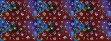 Kahverengi renkli çiçekler. El çizimi çiçekli soyut çizim kalıbı. Raster illüstrasyonu.