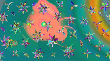 Raster illüstrasyonundaki çiçek desenli çizim. Mavi renkte çiçekler.