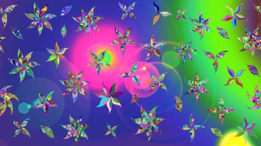 Parlak renkli çiçekleri ve mavi yaprakları olan harika bir çiçek deseni. Modern çiçek arkaplanı. Moda baskıları için zarif bir şablon. Halk stili.