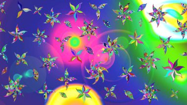 Mavi renkli çiçekler. Renkli Bahar Teması eskiz kalıbı. Raster illüstrasyonundaki çiçek desenli çizim. Düz Çiçek Elementleri Tasarımı.