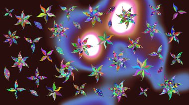 Çiçekli güzel suluboya desen. Raster illüstrasyonu. Kahverengi renklerde.