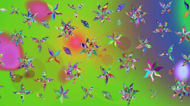 Raster düz çiçek çizim deseni. Yeşil renkli çiçekler. Tasarım hediye paketi, tebrik kartları, posterler ve afiş tasarımı.