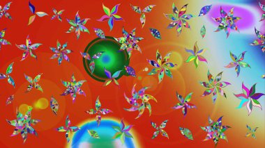 Eskiz arkaplan modeli. Raster - stok. Yapraklı çiçekler ve turuncu renkli papatya çiçekleri..